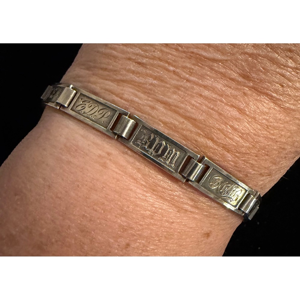 Antique Sterling Silver Bob-O-Link Panel Forget me Not Friendship Bracelet